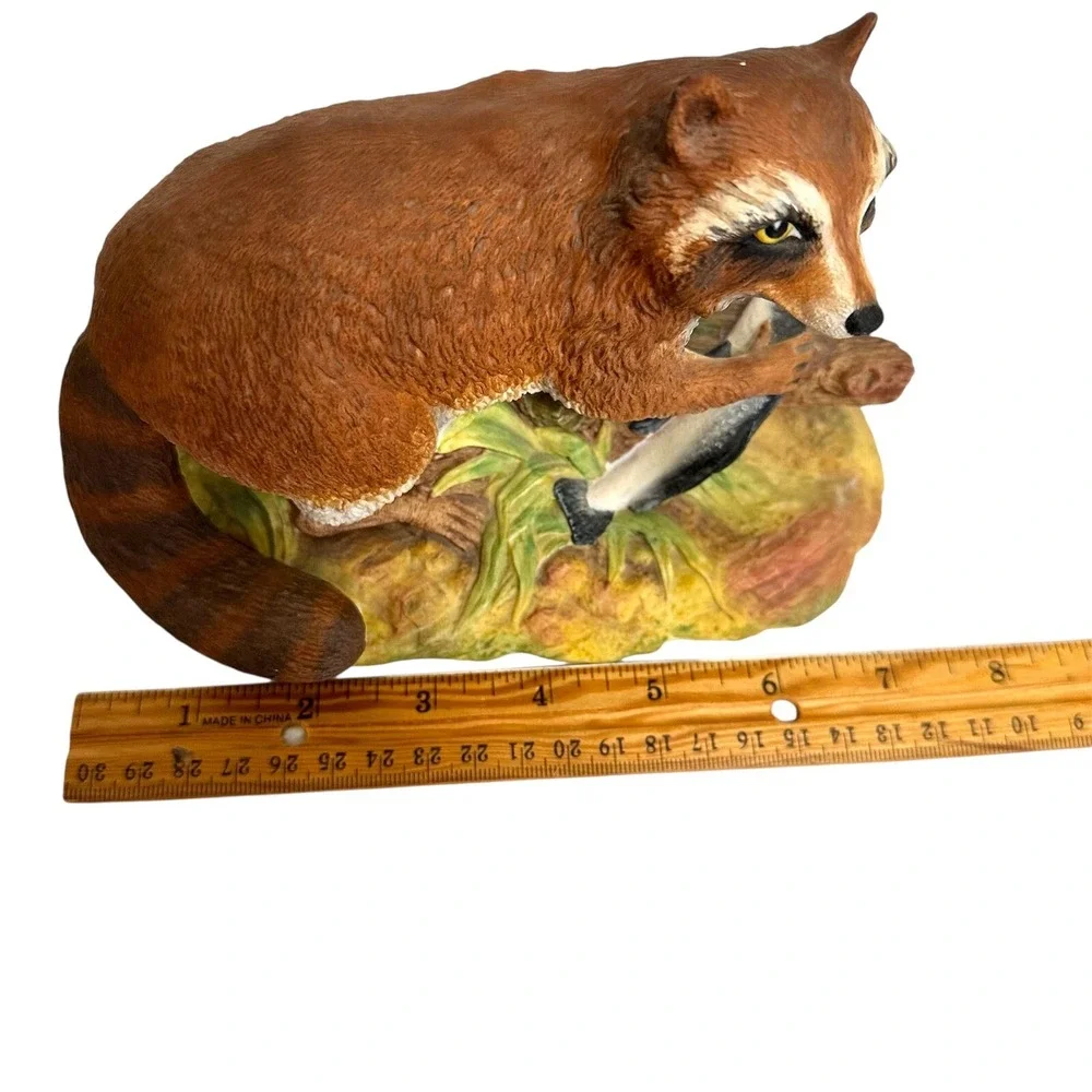 Vintage Aynsley Raccoon with Fish Figurine Statue Animal Lover Decor Collectible